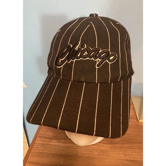 Unbranded Other - Chicago Windy City Strapback Hat Black White Pinstripe Baseball Cap